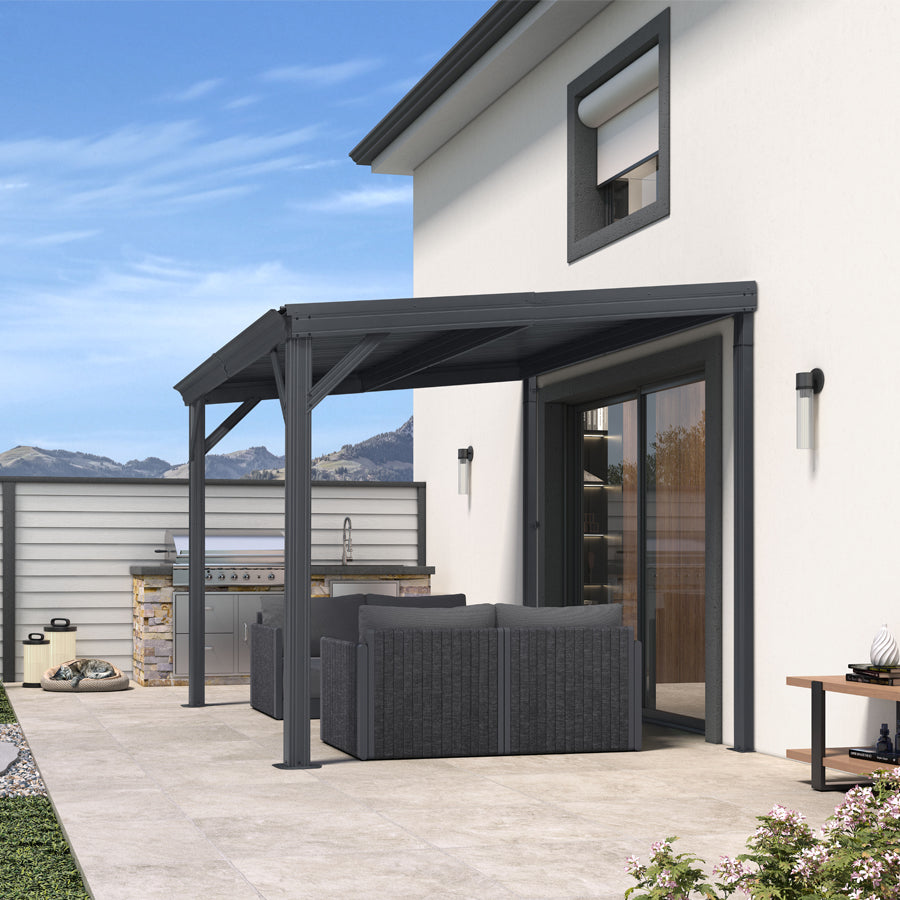PURPLE LEAF Lean to Gazebo Metal Roof Patio Cover Built-in Drain Slots Wall Mounted Gazebo for Outdoor Extension — product view 6