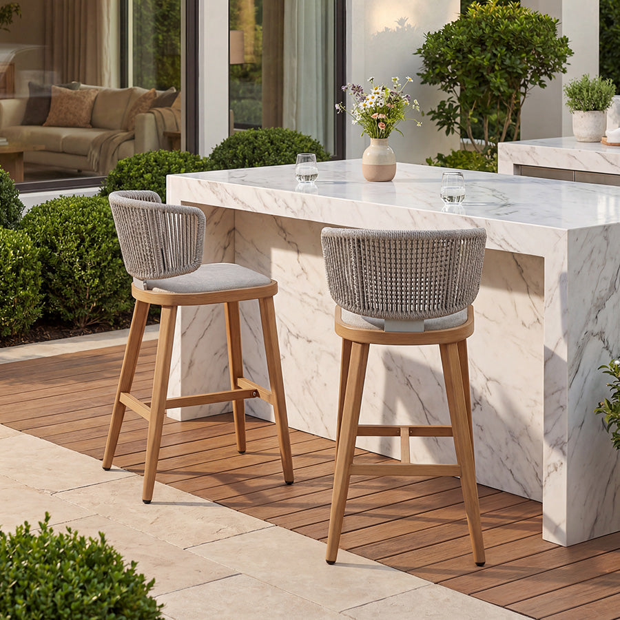 Clearance - PURPLE LEAF Outdoor Bar Stool Set of 2 Modern Rattan Bar Chairs with Woven Rope Back Wicker Patio Barstools for Indoor Kitchen Garden — product view 1
