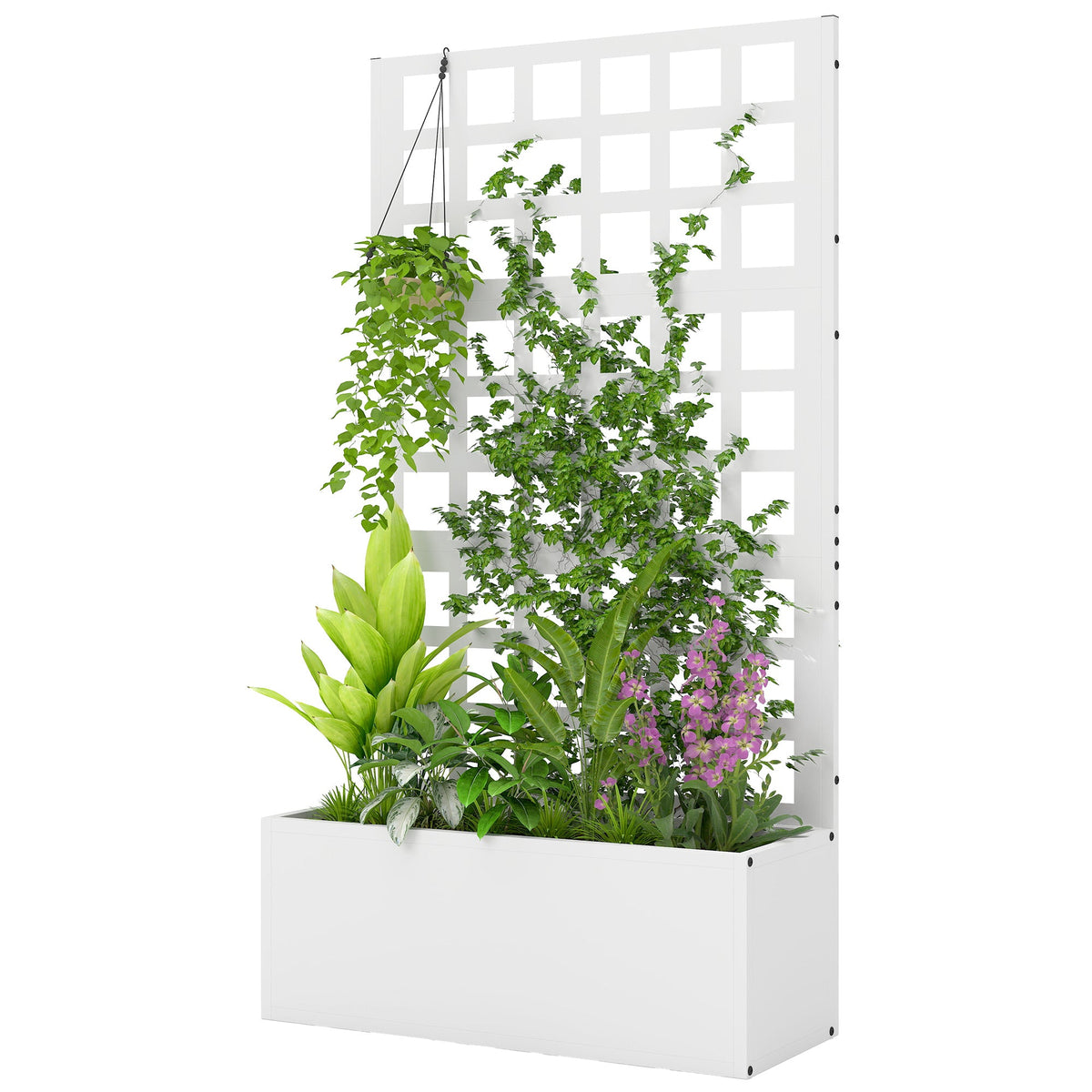 24" x 9" x 44.5" Raised Garden Bed with Trellis and Drainage, White — product view 2