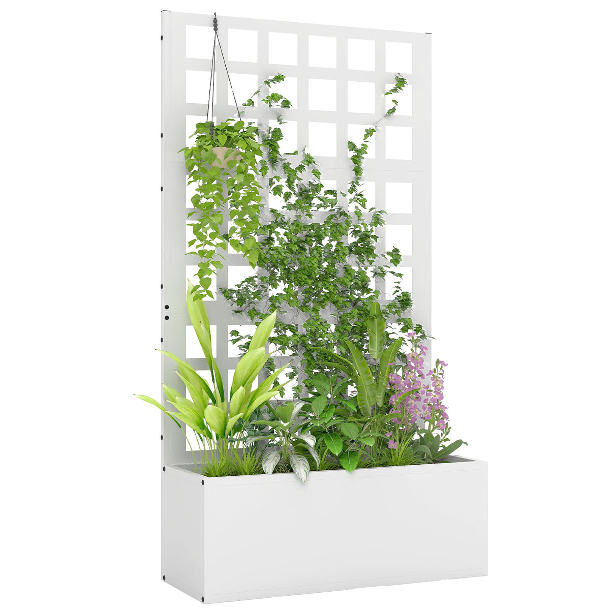 24" x 9" x 44.5" Raised Garden Bed with Trellis and Drainage, White — product view 1