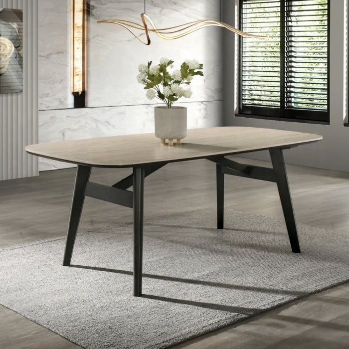 Lark Black Metal Frame & Travertine Top 79" 7-Piece Dining Table Set – DN04675-7PC — product view 2