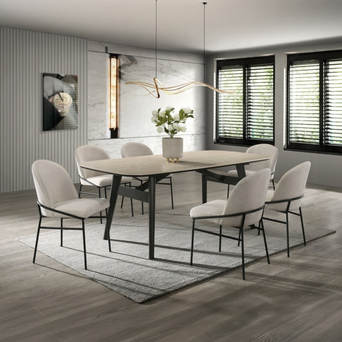 Lark Black Metal Frame & Travertine Top 79" 7-Piece Dining Table Set – DN04675-7PC — product view 1