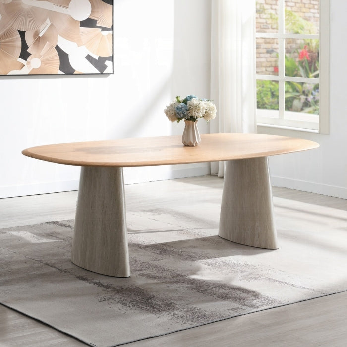 Ogin Light Oak & Travertine 87" 7-Piece Dining Table Set – DN07070-7PC — product view 2