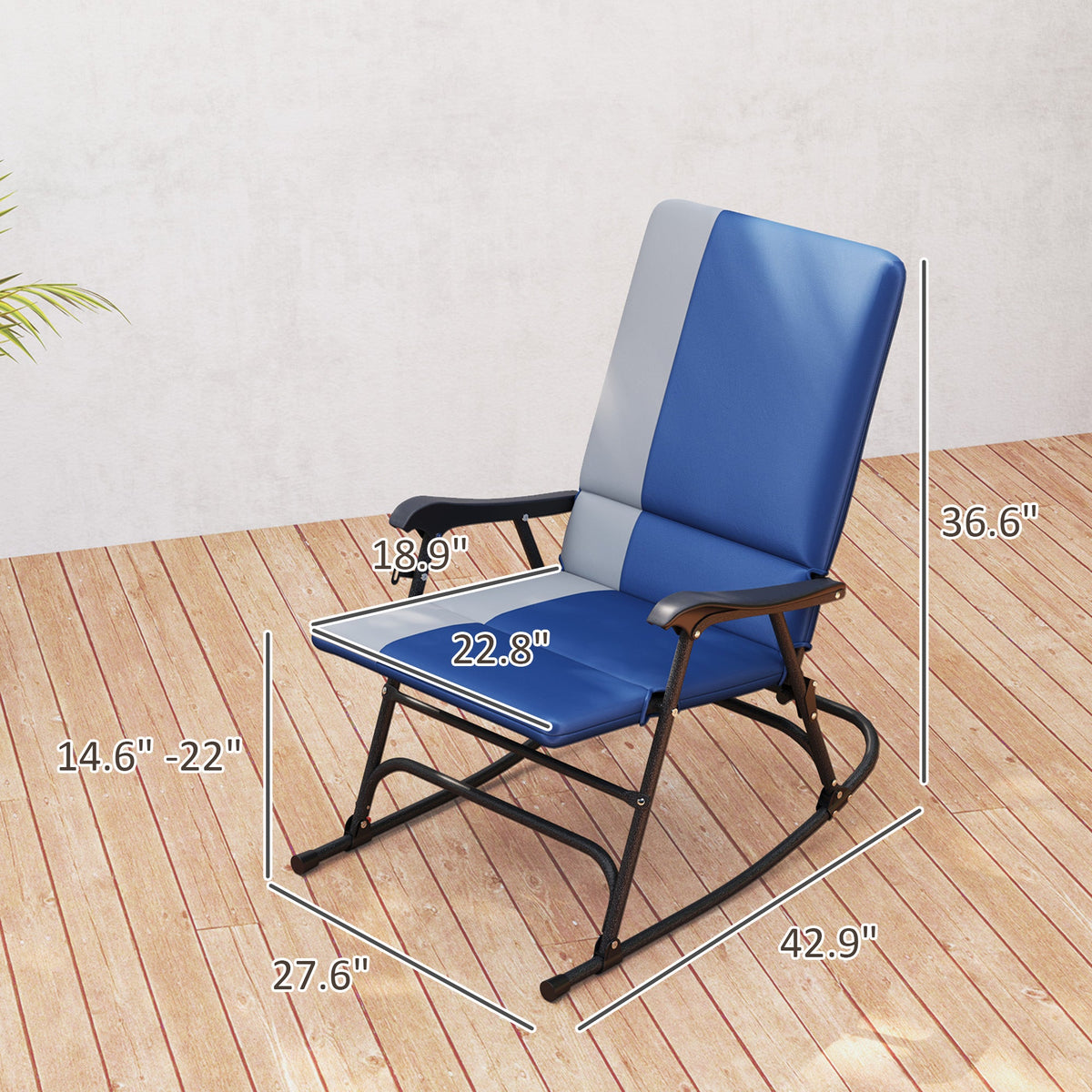 2-Piece Folding Outdoor Rocking Chairs, Dark Blue — product view 5