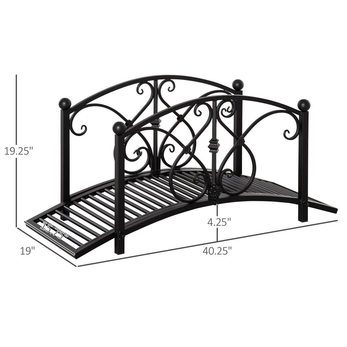 3.3FT Metal Zen Garden Bridge with Safety Siderails, Black — product view 5