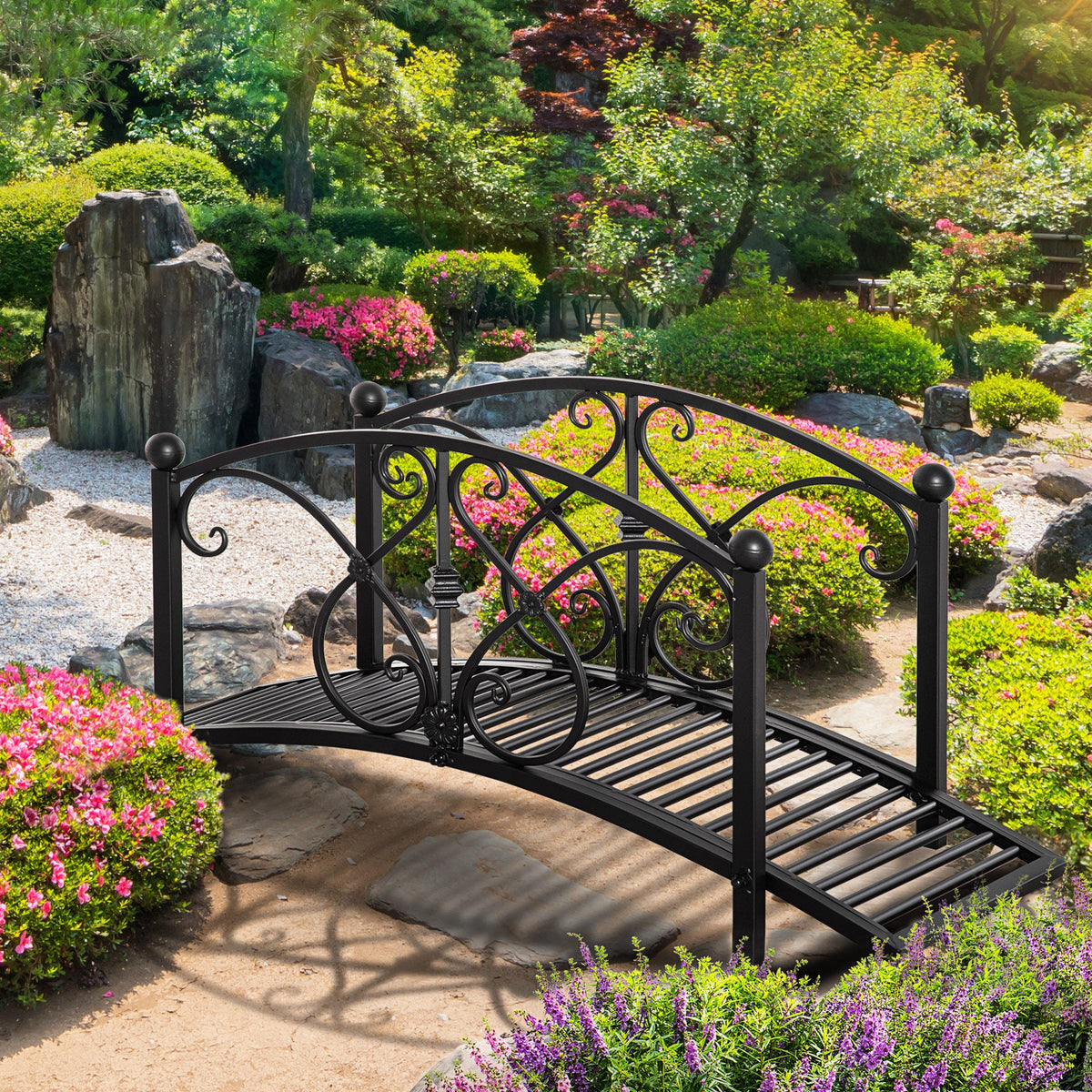 3.3FT Metal Zen Garden Bridge with Safety Siderails, Black — product view 4