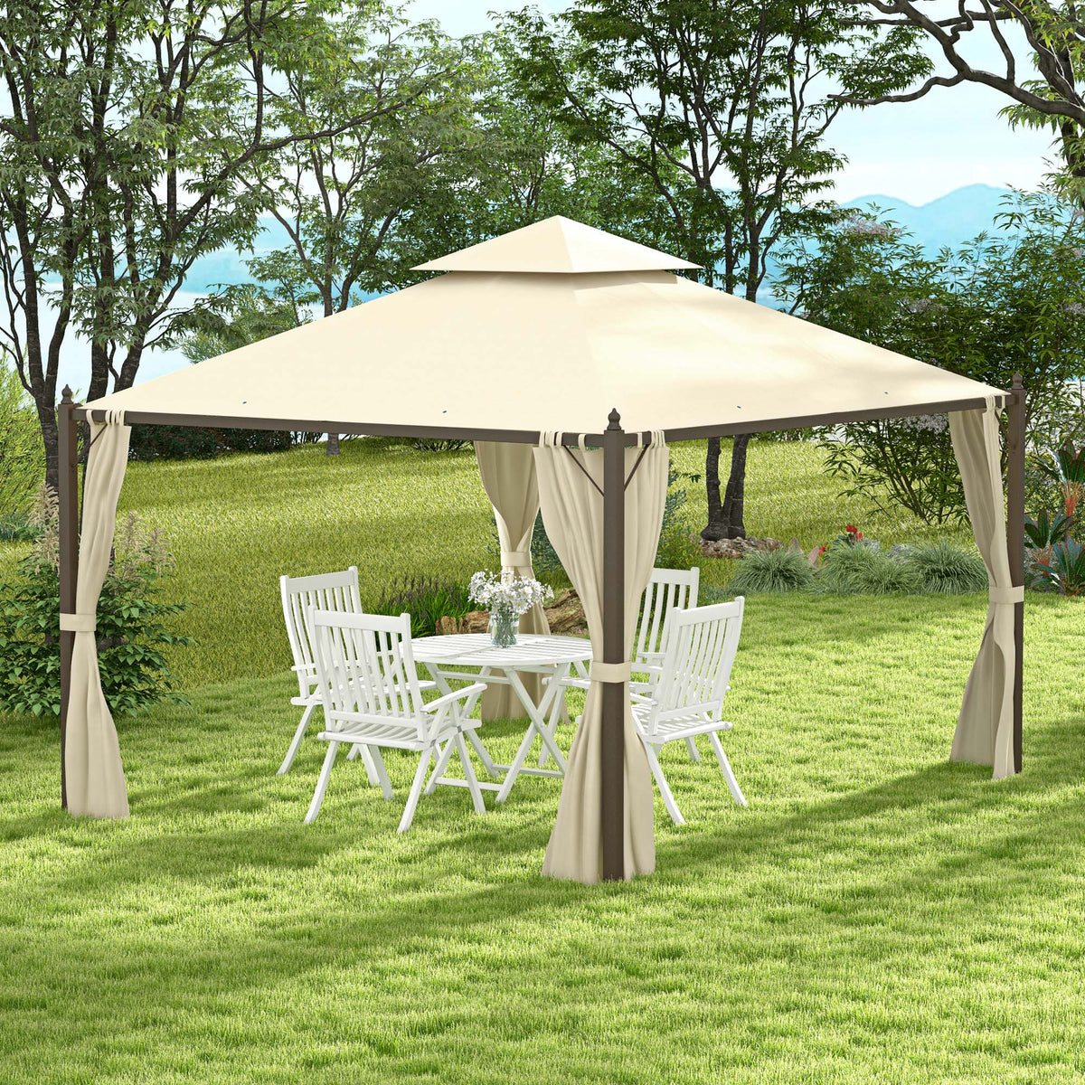 10' x 12' Steel Patio Gazebo with Privacy Curtains — product view 3
