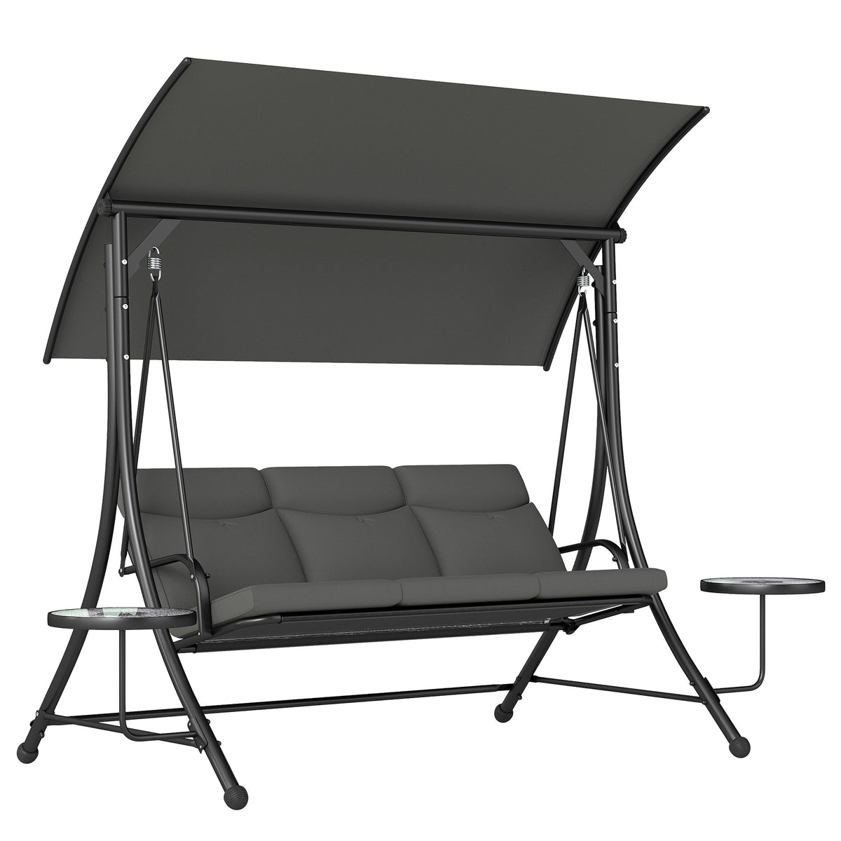 3 Seater Garden Swing Chair with Adjustable Canopy & Side Tables, Dark Grey — product view 1