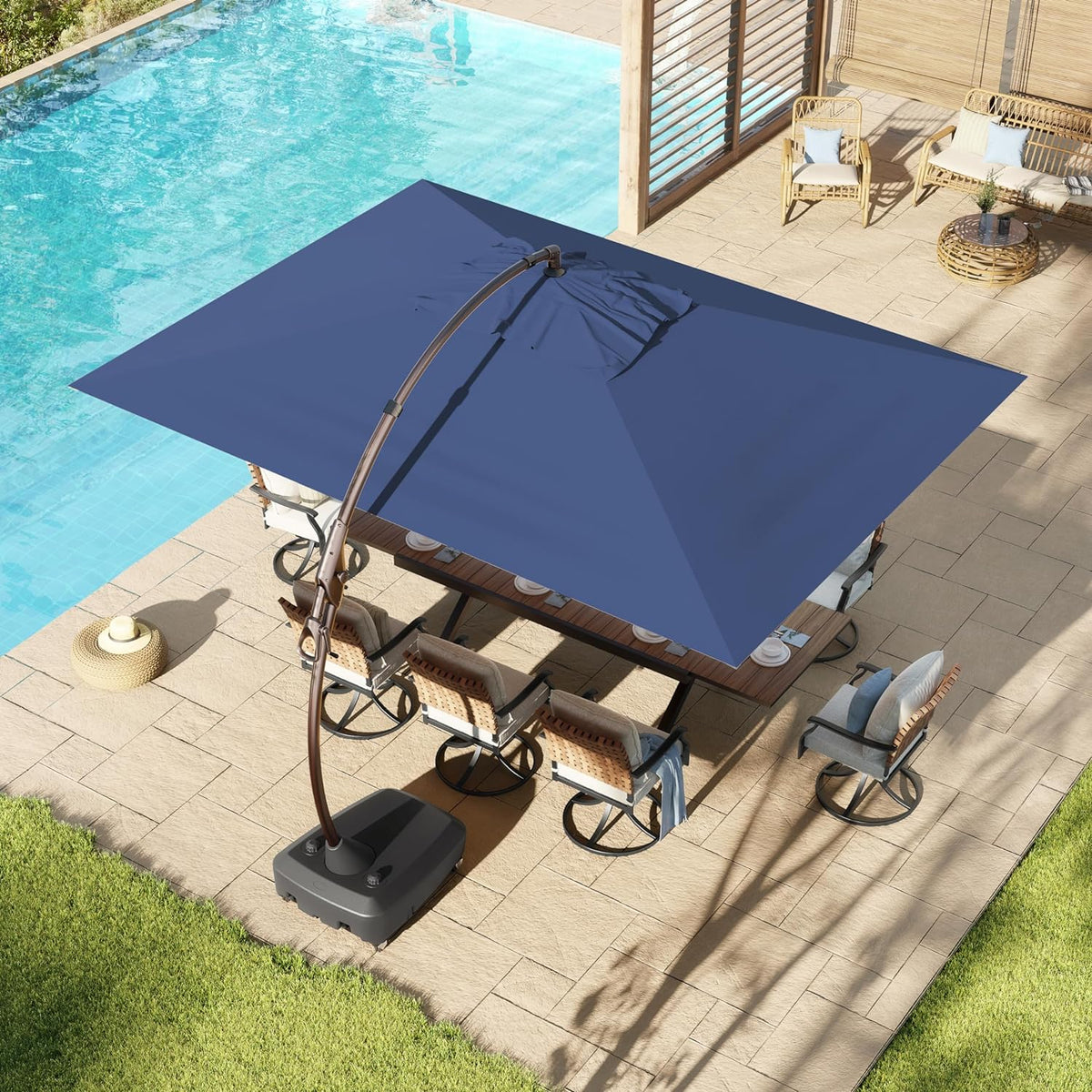 LOUNGE YARD 10x13 FT Rectangular Cantilever Patio Umbrella with Base & Umbrella Cover — product view 5