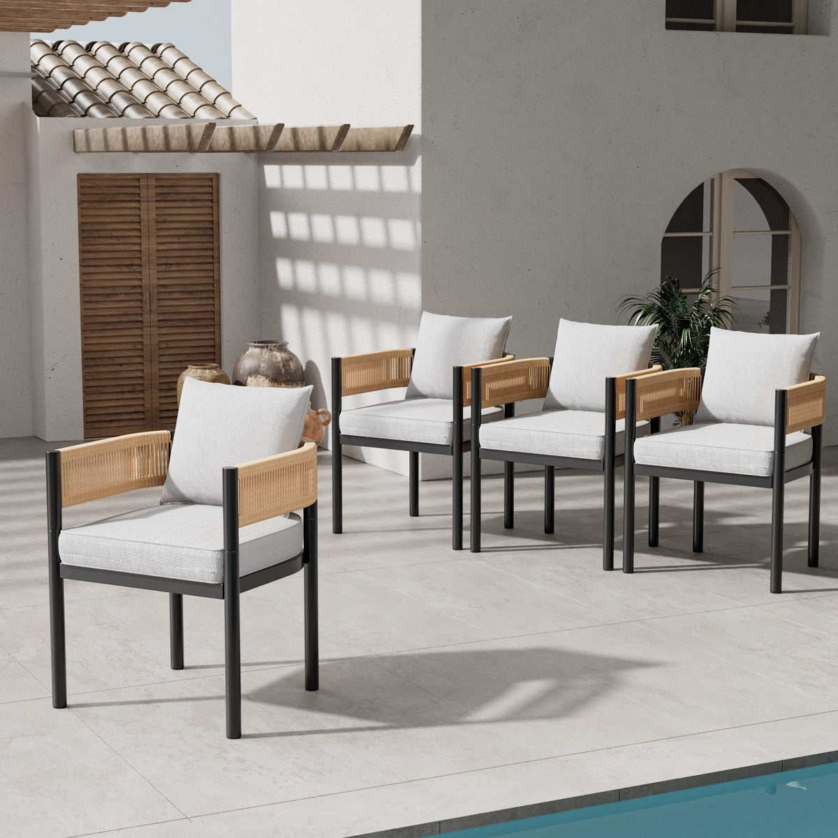 LOUNGE YARD Steel Outdoor Dining Side Chairs, Patio Chairs with Grey Cushions — product view 2