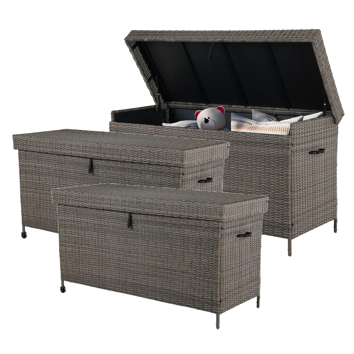 LOUNGE YARD 170-Gallon Outdoor Wicker Storage Box Set with Lid and Handles — product view 6