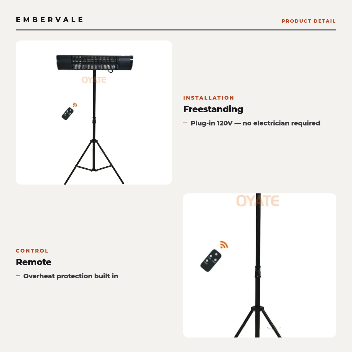 1500Watt Electric Outdoor Free Standing Infrared Patio Heater with Remote Control — product view 3