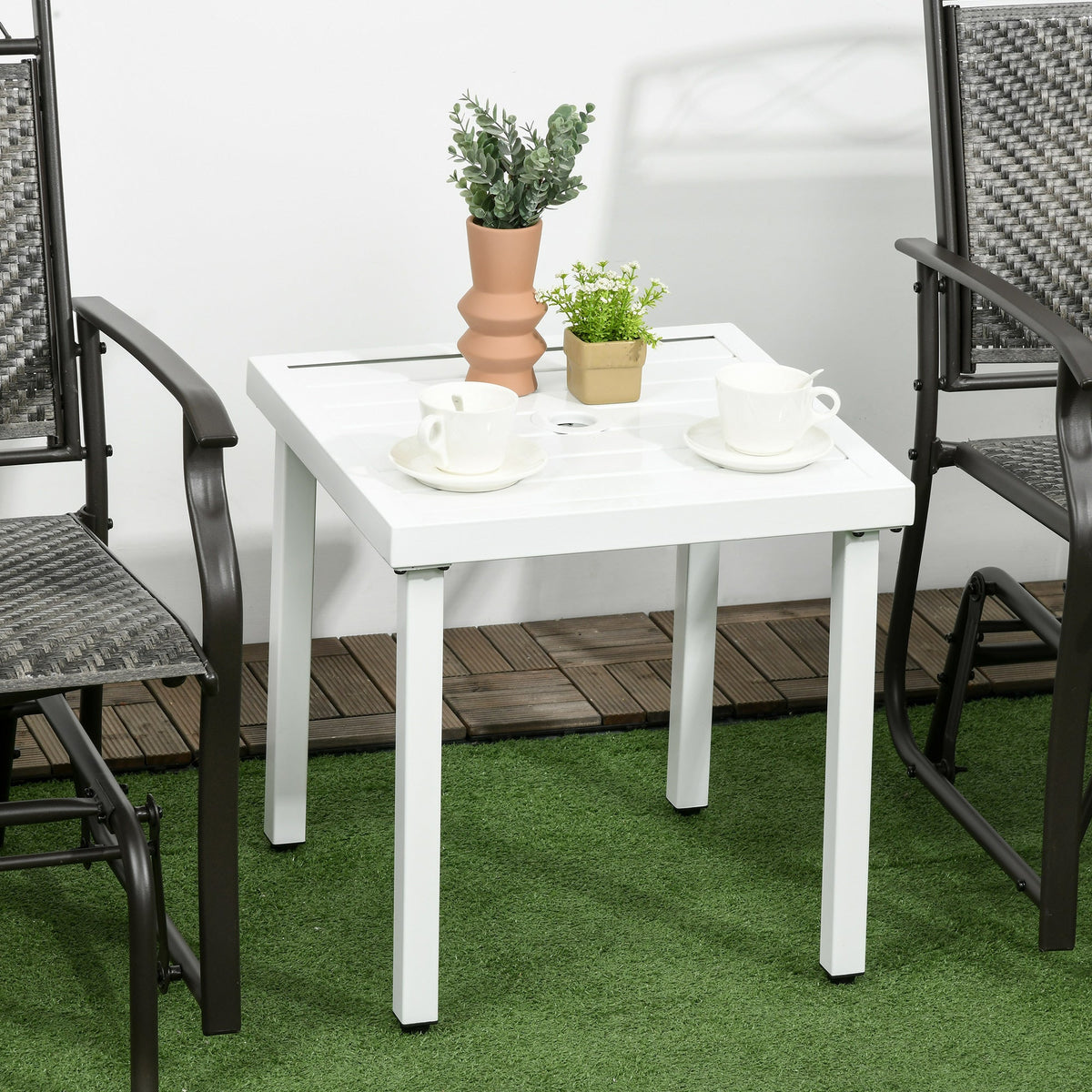 51 x 51 cm Garden Side Table with Umbrella Hole, White — product view 3