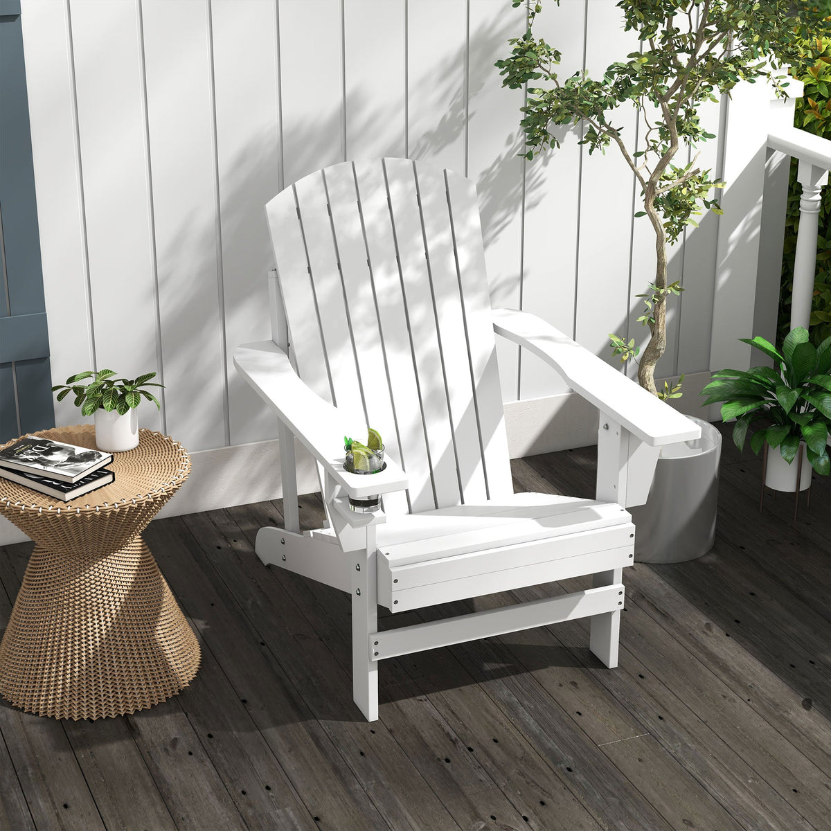 Wooden Adirondack Chair with Cup Holder, White — product view 4
