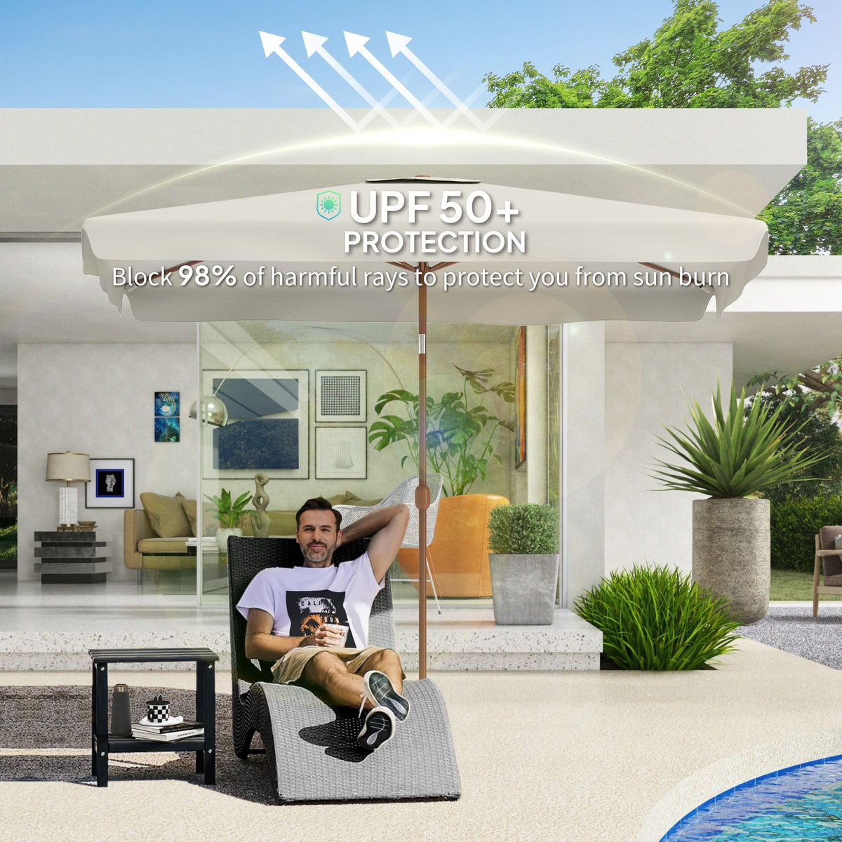 118.1" x 78.7" Patio Umbrella with Crank Handle and Adjustable Angle, White — product view 7