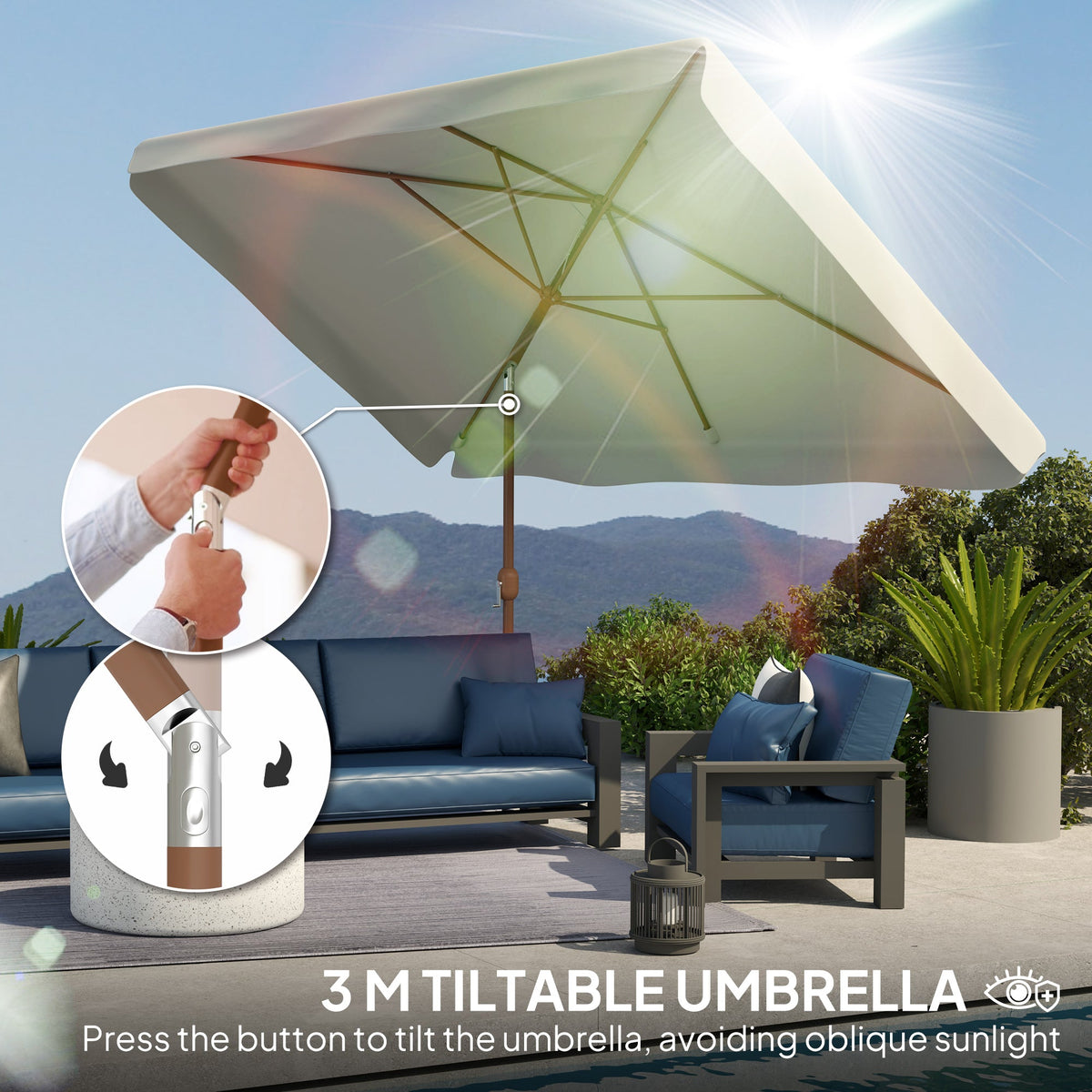 118.1" x 78.7" Patio Umbrella with Crank Handle and Adjustable Angle, White — product view 6