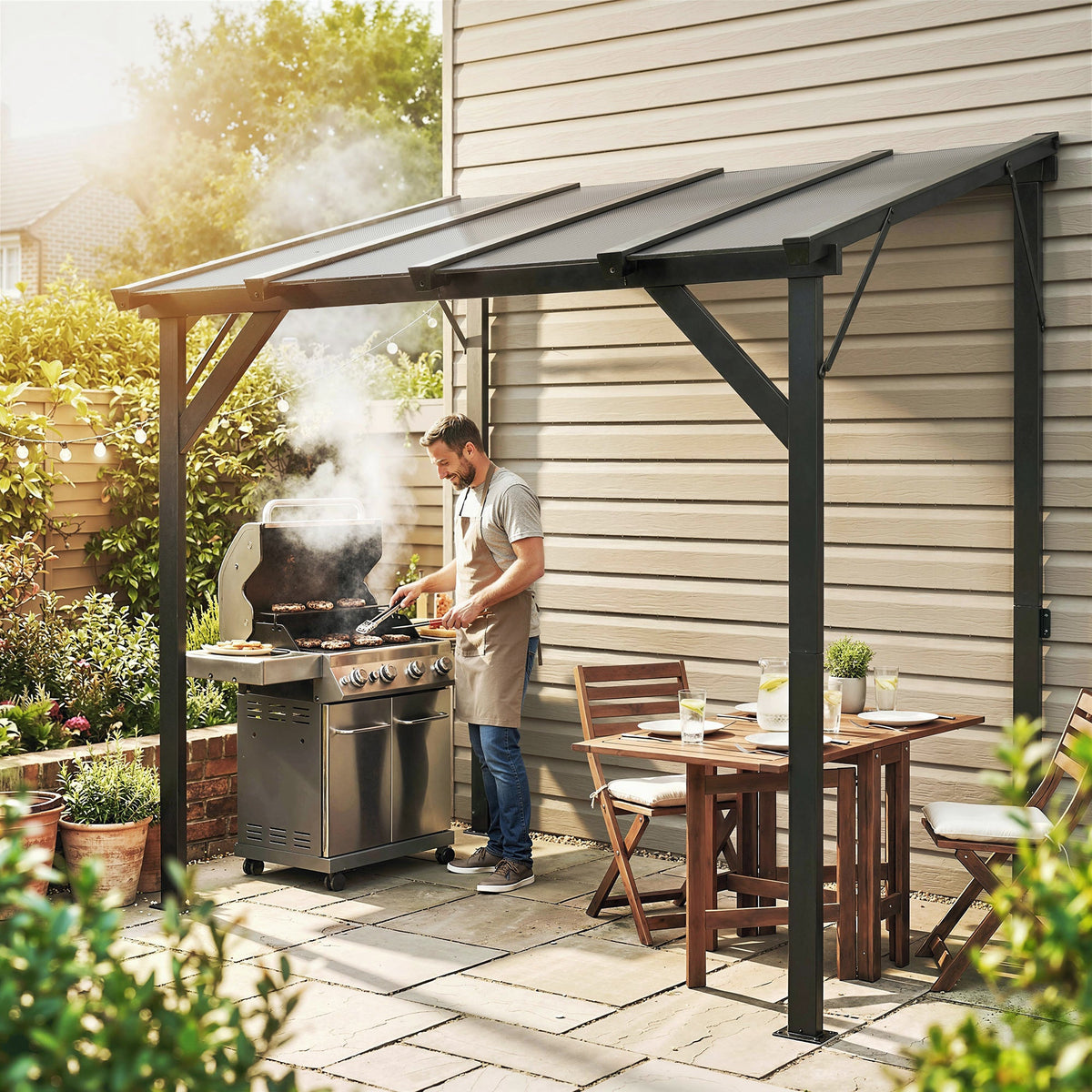 8' x 5' Hardtop Grill Gazebo with Polycarbonate Roof and Steel Frame, Wall-Mounted — product view 4