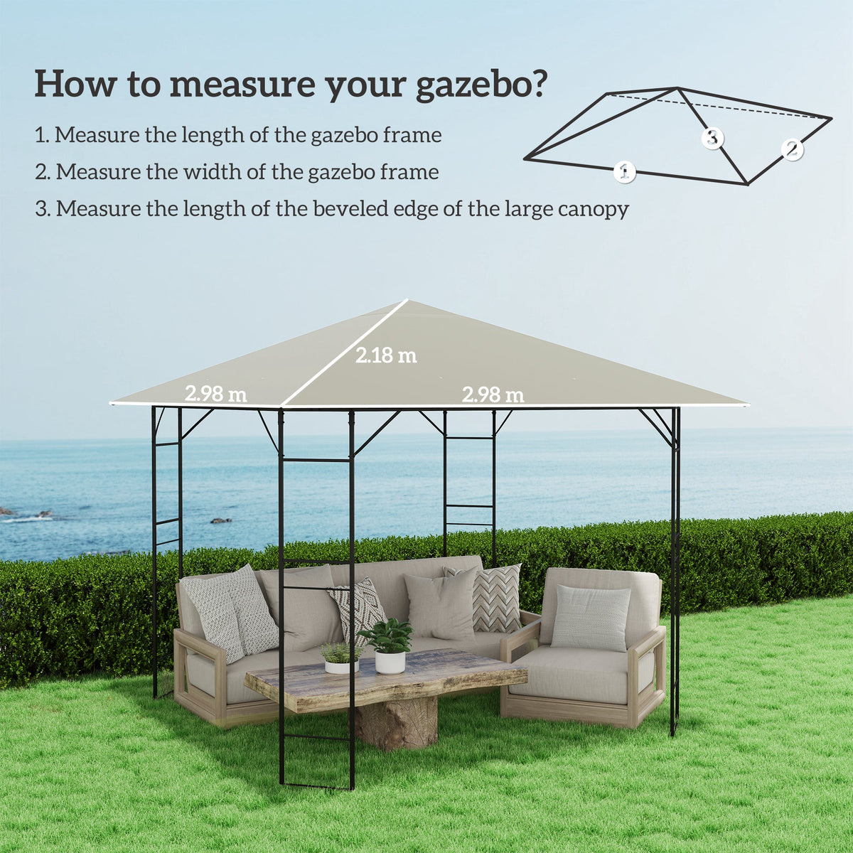 3 x 3m Gazebo Replacement Cover with Drain Holes, Grey — product view 5