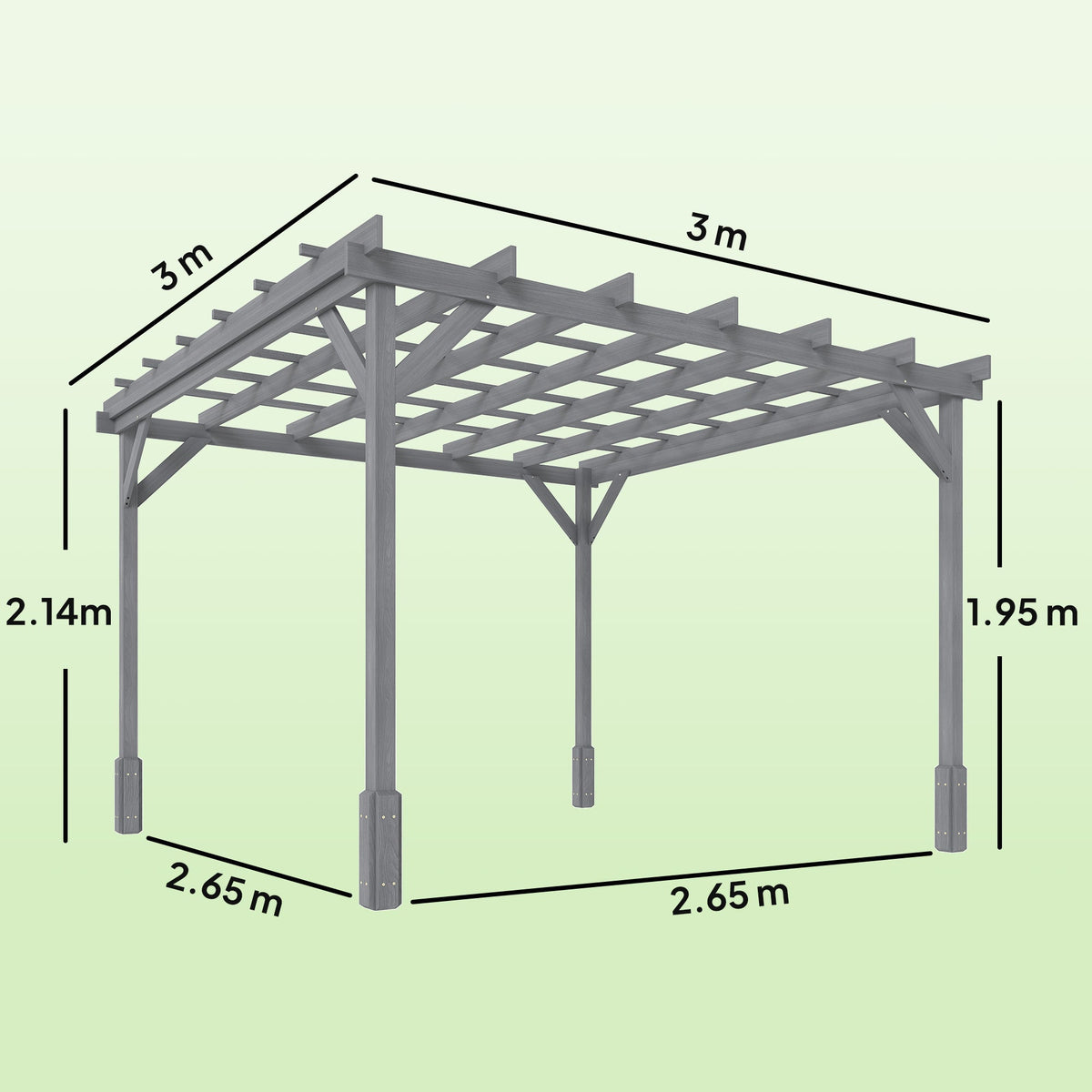 PerArbor 3 x 3 m Grey Wooden Pergola Kit with Stable Frame for Climbing Vines — product view 5