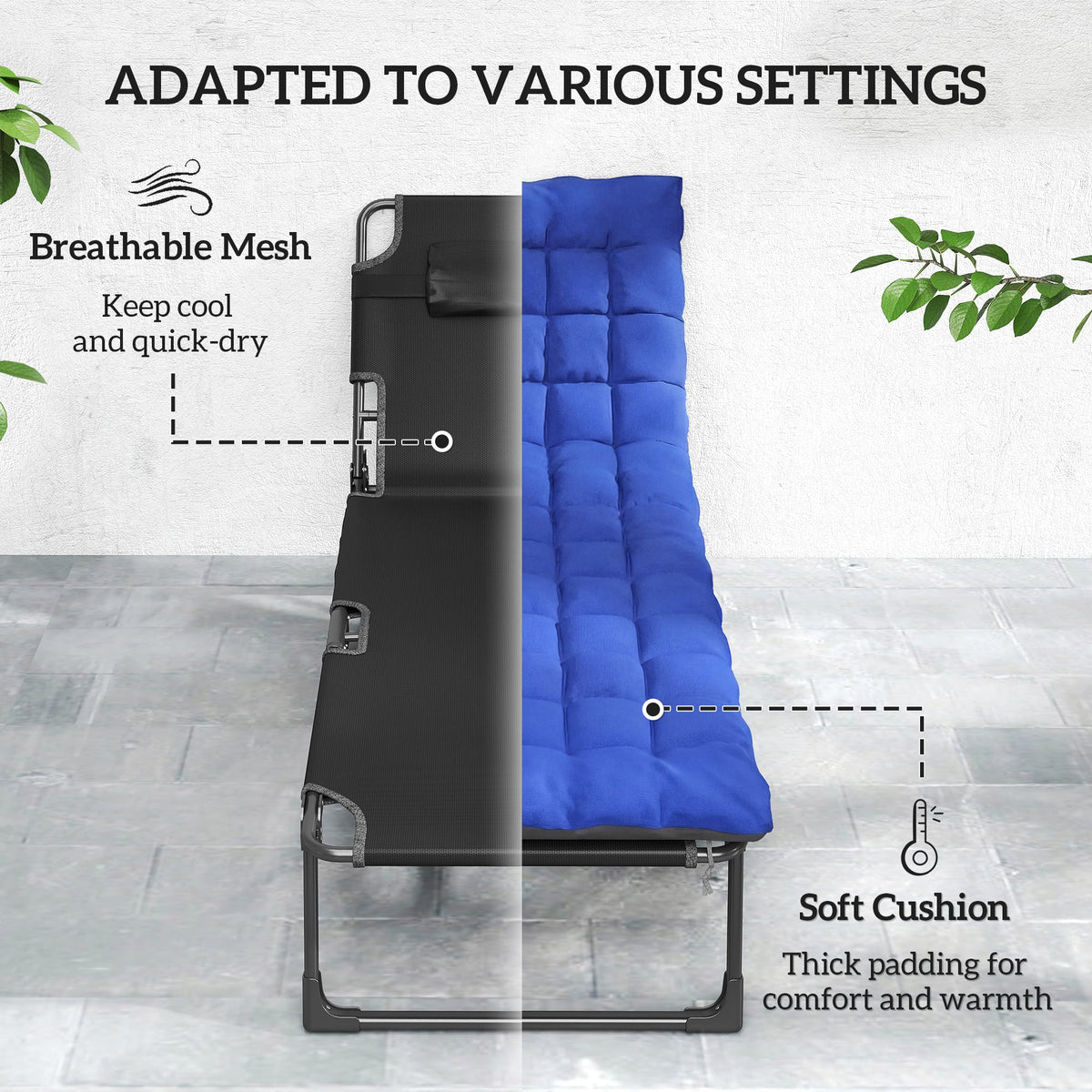 2 Piece Reclining Outdoor Chaise Lounge Chairs with Cushions, Dark Gray/Blue — product view 7