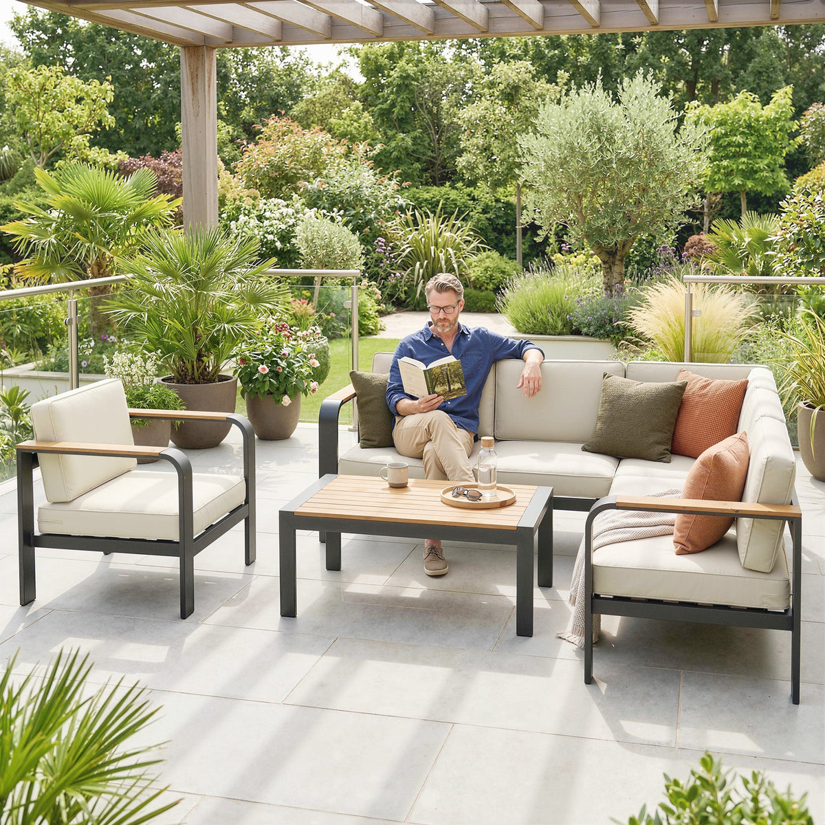 3-Piece Garden Corner Sofa Set with Aluminum Frame and Olefin Cushions, Beige — product view 4