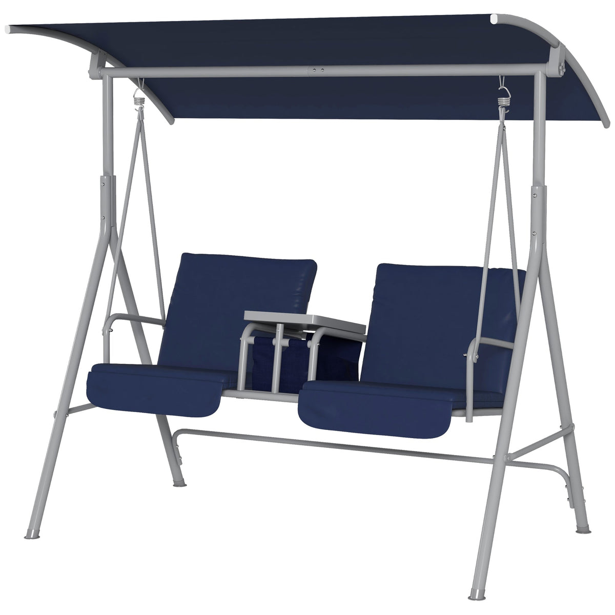 2-Person Porch Swing with Stand and Pivot Table, Dark Blue — product view 2
