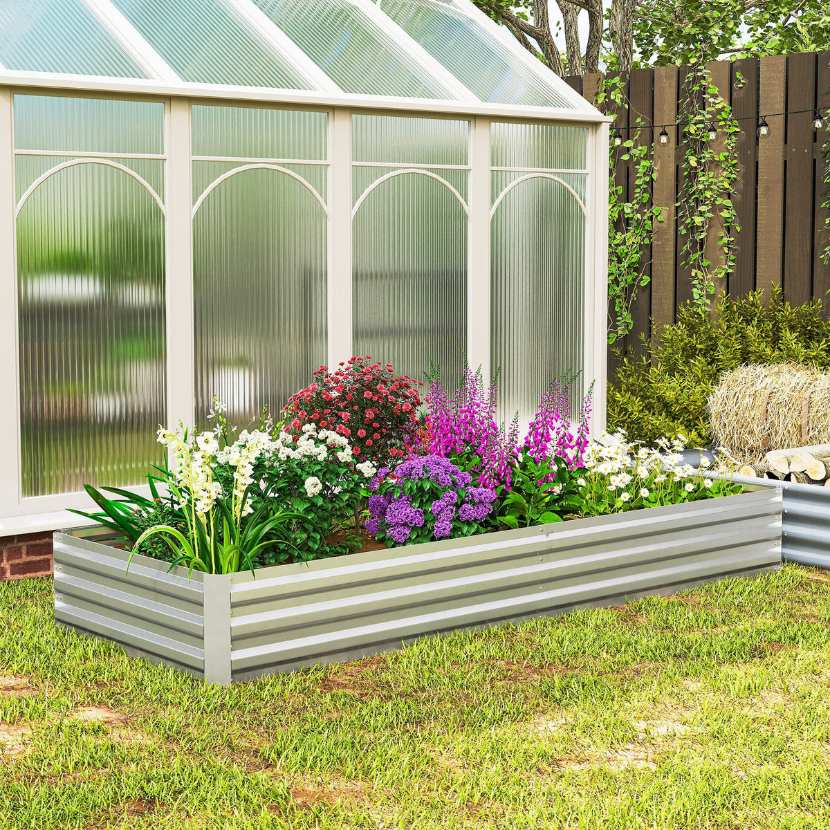 8' x 3' x 1' Galvanized Raised Garden Bed for Growing Flowers, Succulents, Silver — product view 4