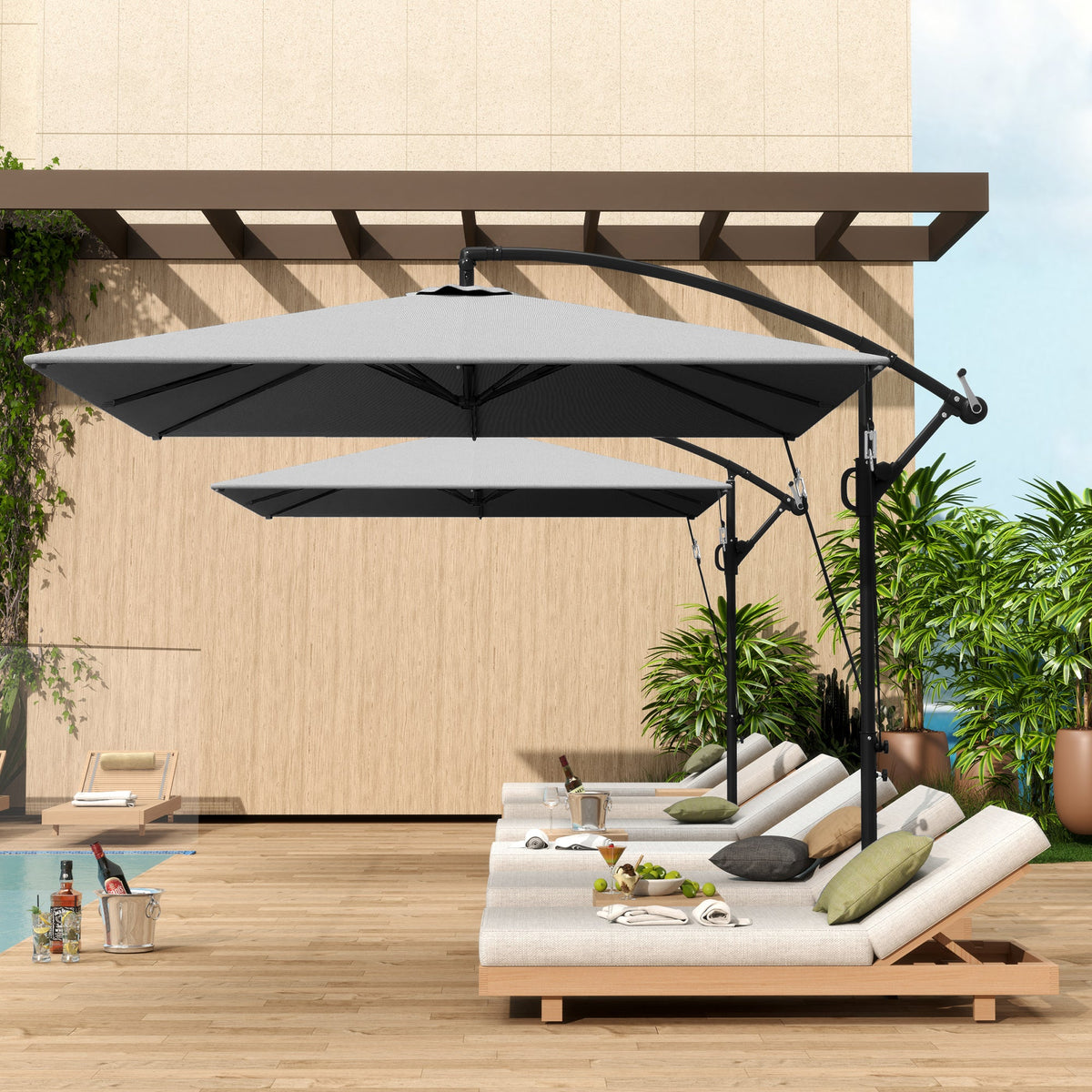 Offset Patio Umbrella with Base, Cover and Tilt Function, Grey — product view 3