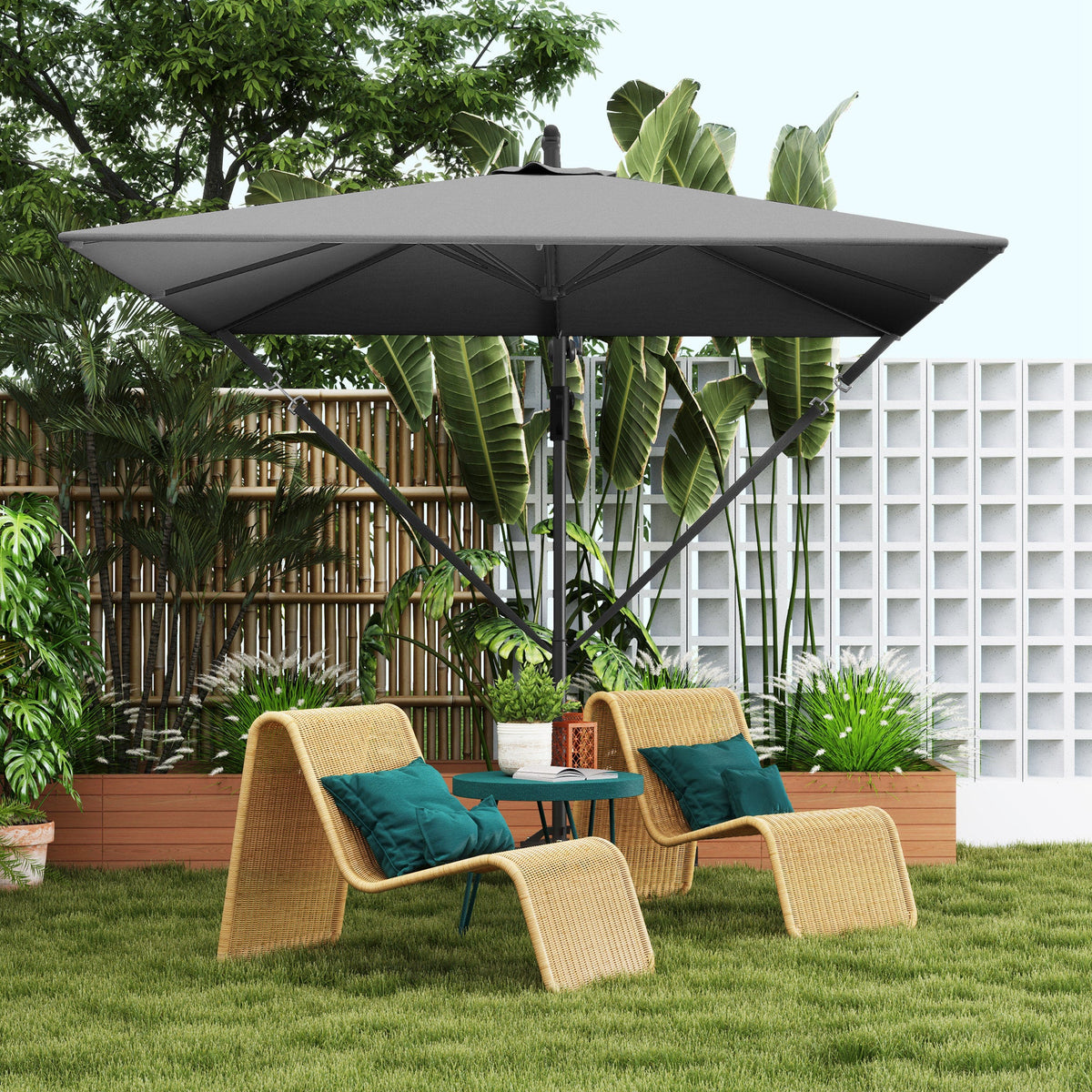 Offset Patio Umbrella with Base, Cover and Tilt Function, Grey — product view 4