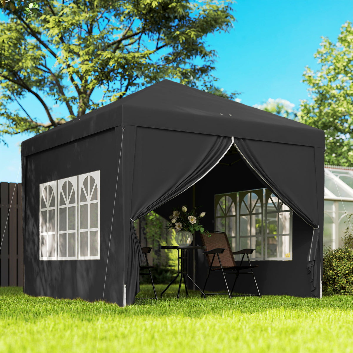 10' x 10' Pop-Up Party Tent Canopy with Carrying Bag for Outdoor Events, Black — product view 3