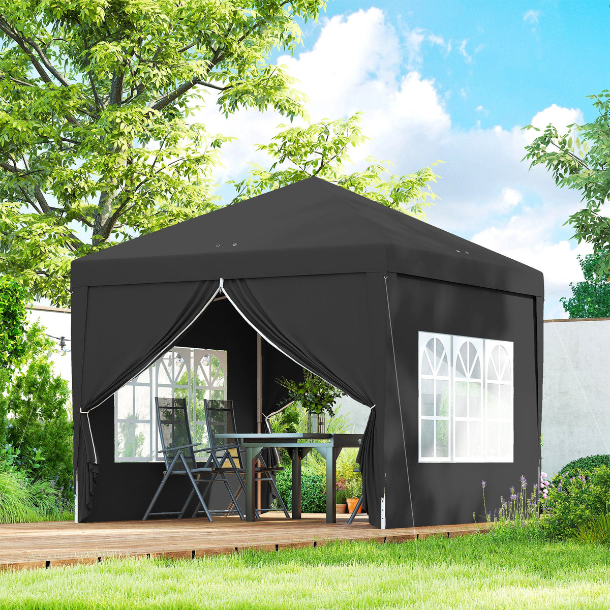 10' x 10' Pop-Up Party Tent Canopy with Carrying Bag for Outdoor Events, Black — product view 4