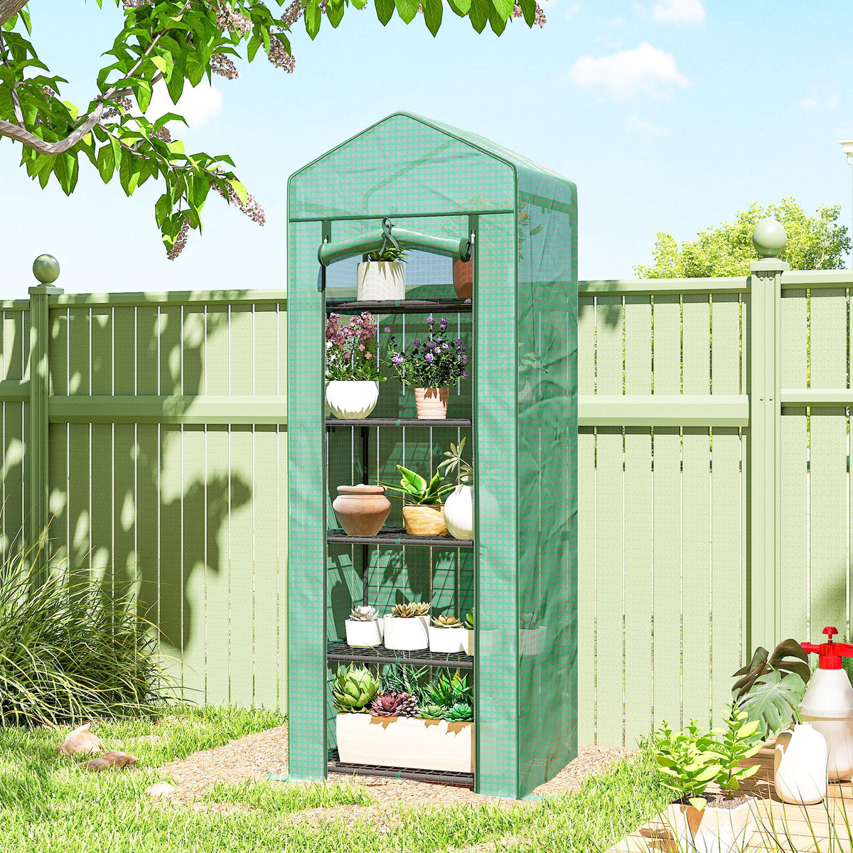 5 Tier Mini Greenhouse with Shelf Clips, 27.25" x 19.25" x 76", Green — product view 4