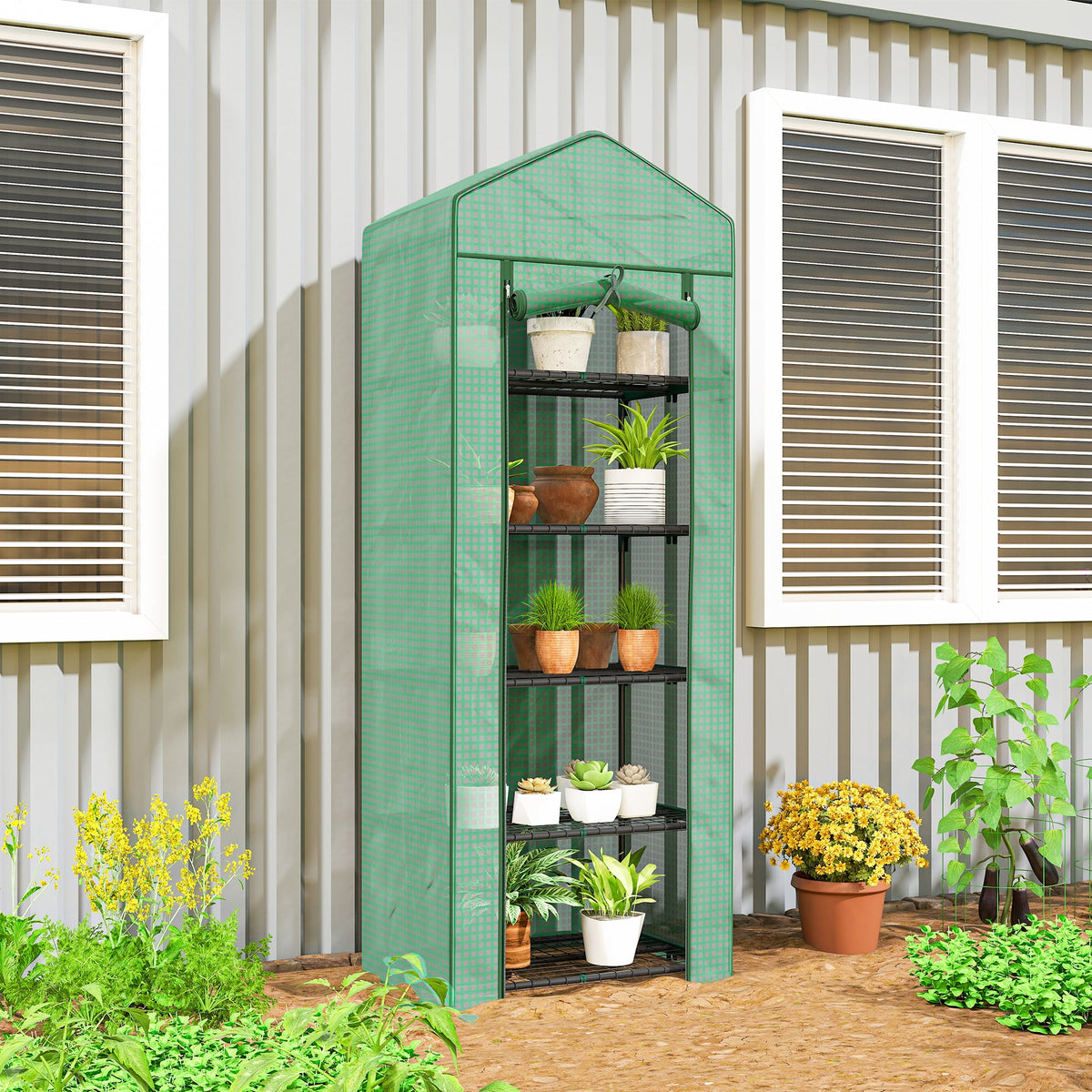 5 Tier Mini Greenhouse with Shelf Clips, 27.25" x 19.25" x 76", Green — product view 3