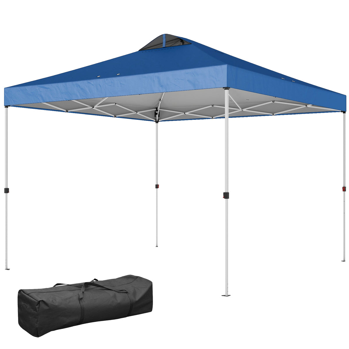 9.8' x 9.8' Pop-Up Canopy with Carrying Bag, Stakes and Ropes, Blue — product view 2