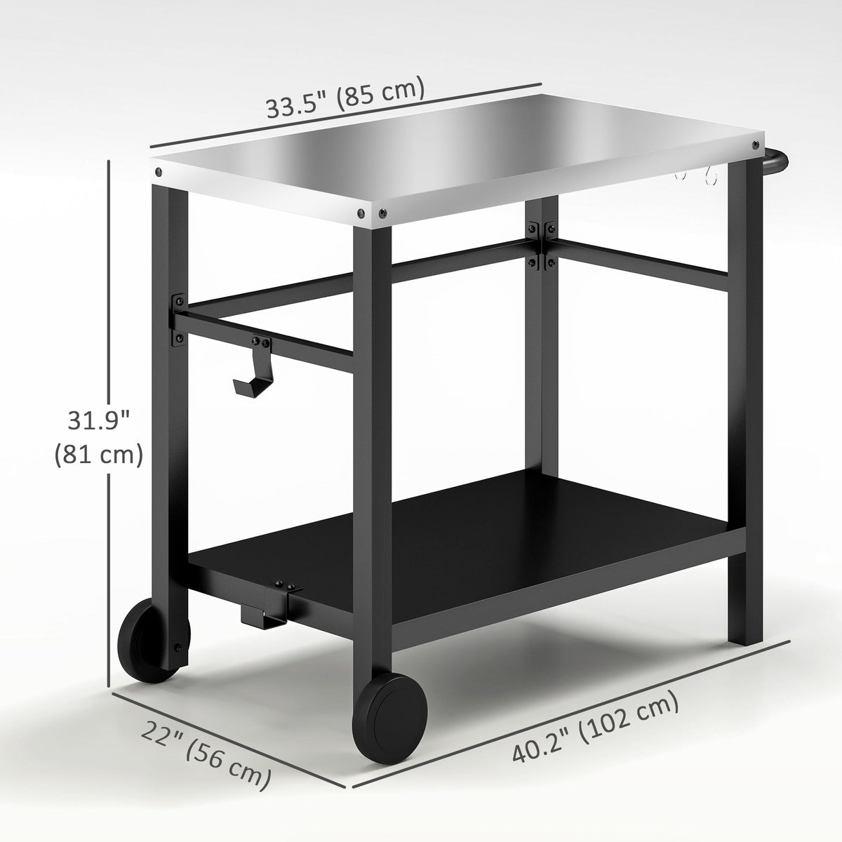 Outdoor Grill Cart with Stainless Steel Top, 2 Shelves and Wheels, Charcoal Grey — product view 5