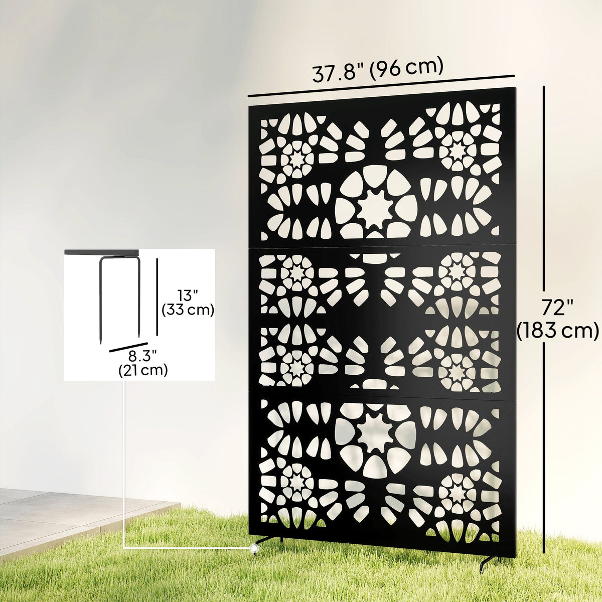 72" x 38" Metal Outdoor Privacy Screen, Symmetrical Pattern, Black — product view 5