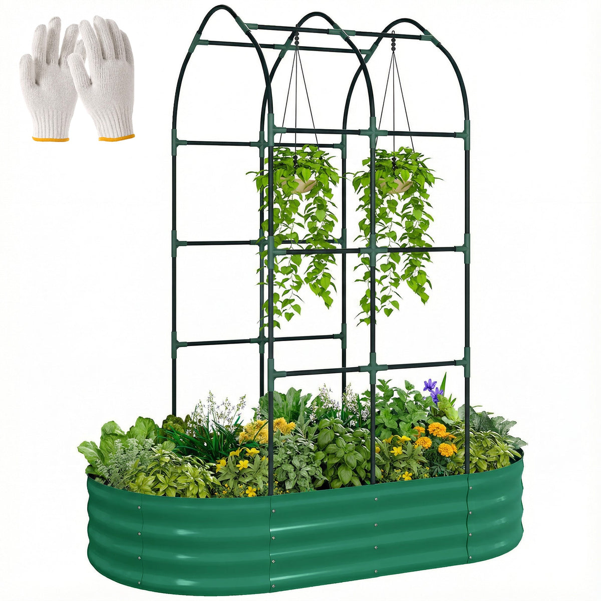 Galvanised Raised Garden Bed with Arched Trellis for Vegetables & Flowers — product view 1
