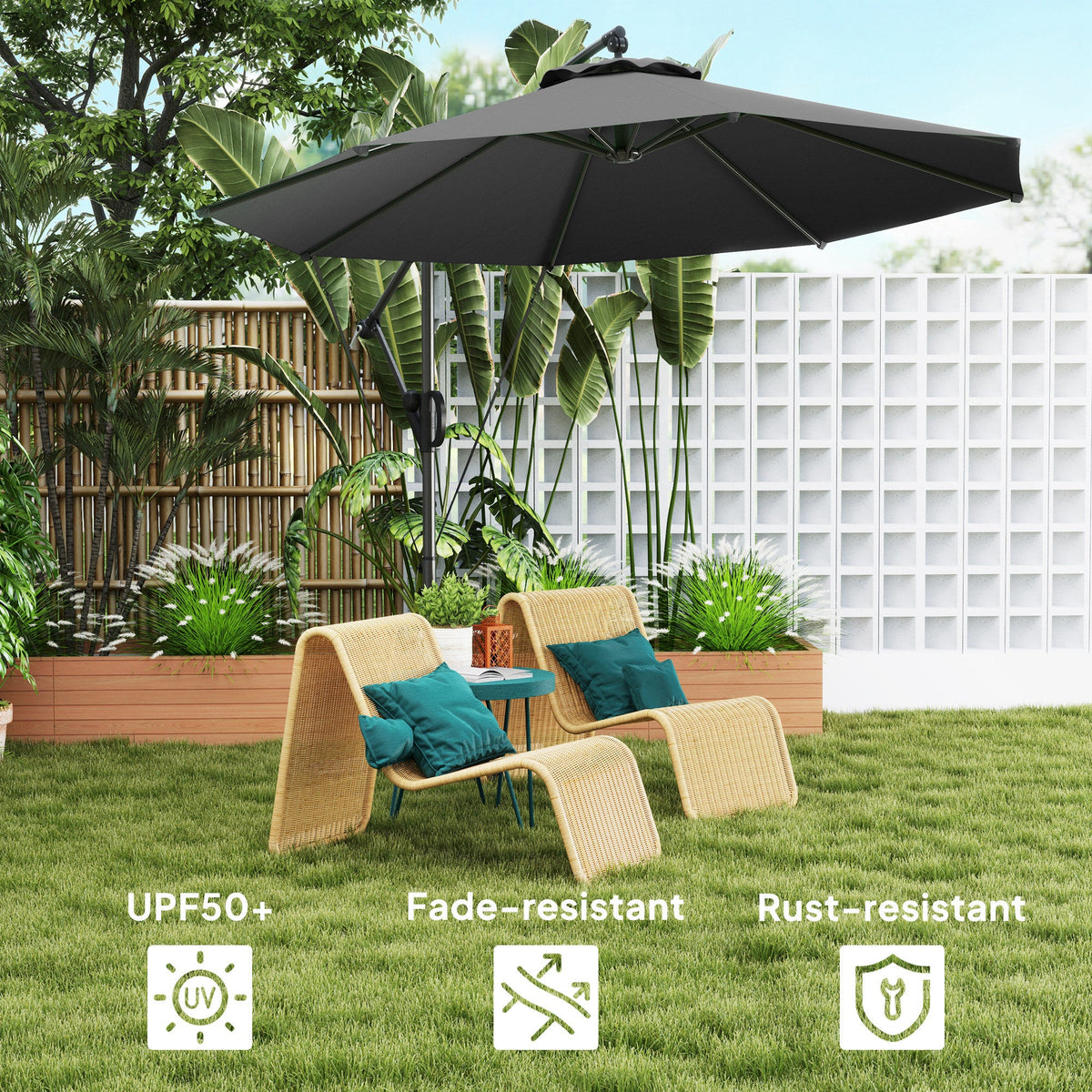 118.1" Offset Patio Umbrella with Cover, Tilt and Wind Strap, Grey — product view 7