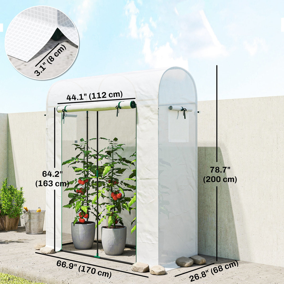 6' x 2' x 6.6' Mini Greenhouse with Roll-up Door, White — product view 5