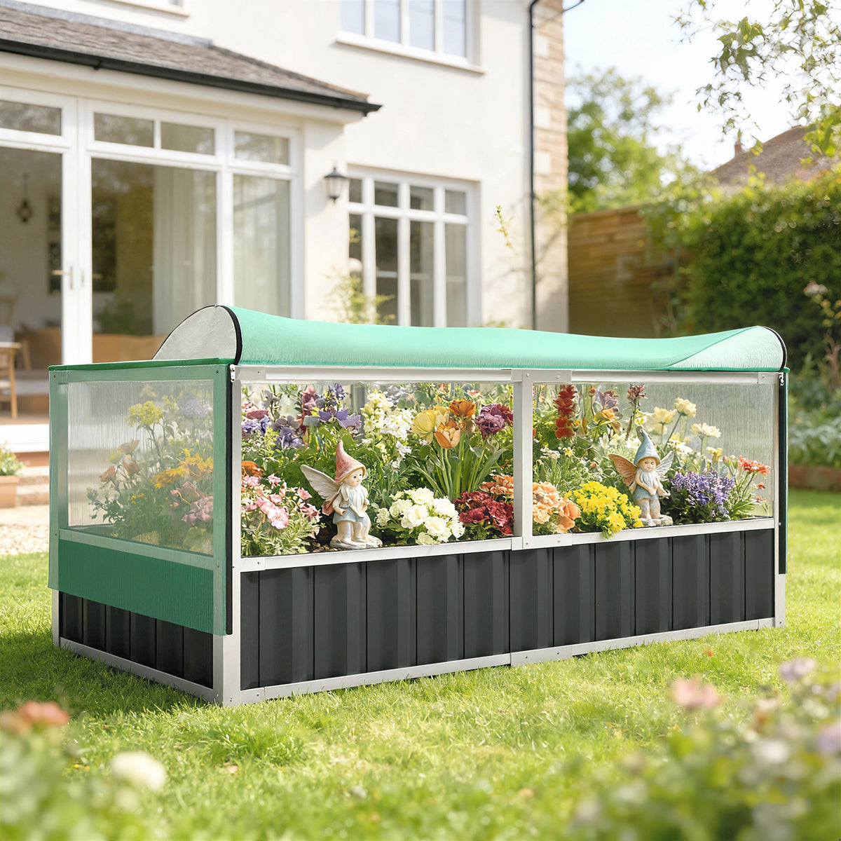5.7 x 3 x 2.3ft Steel Raised Garden Bed with Cover and Gloves, Dark Grey — product view 3