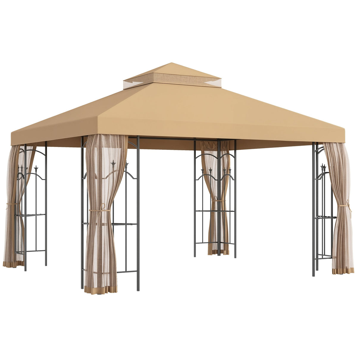 10' x 12' Patio Gazebo with Corner Shelves and Netting, Brown — product view 1