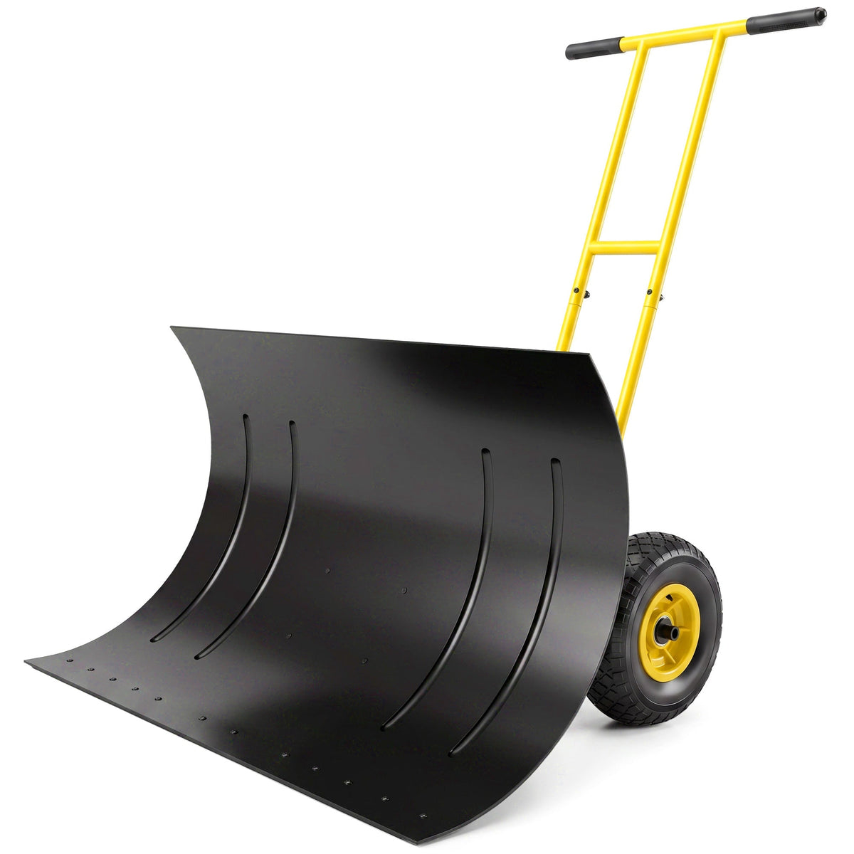 Snow Pusher with Wheels, 5-Level Handle & 7-Angle Blade, 29" x 18" Yellow — product view 2