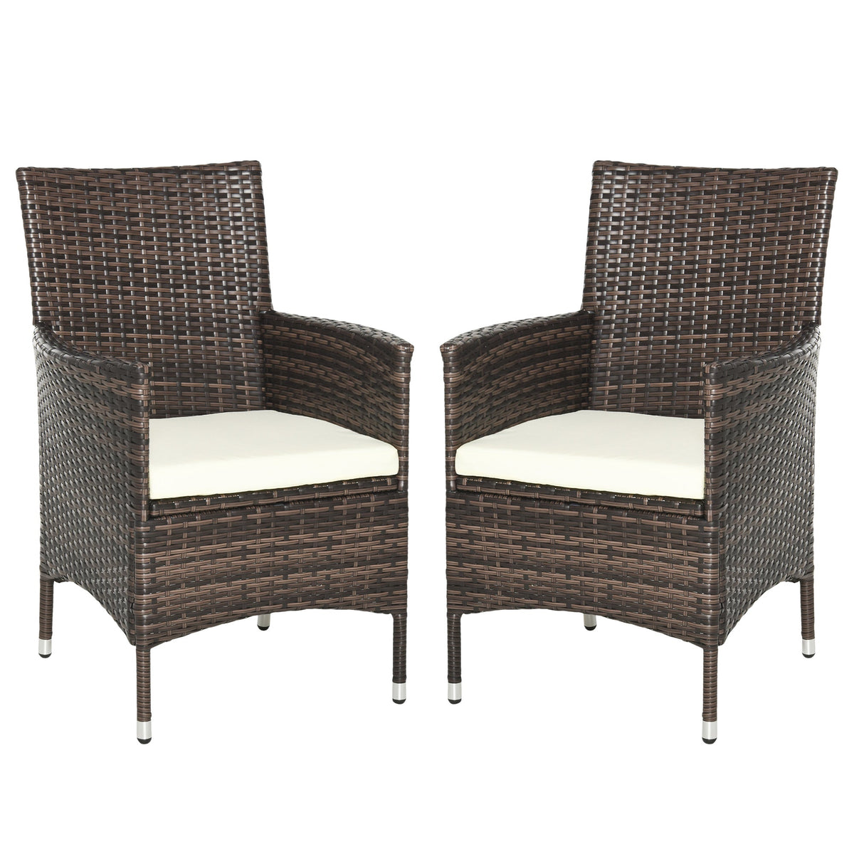 2 Piece PE Rattan Dining Chair Set with Cushions & High Back, Mixed Brown — product view 2