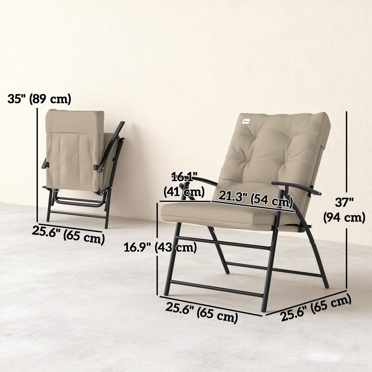 Set of 2 Folding Outdoor Dining Chairs with Adjustable Backrest, Khaki — product view 5