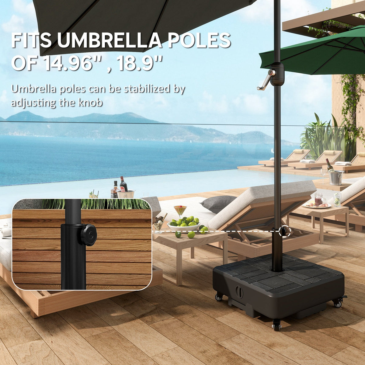 Patio Umbrella Base with Wheels, 62 lbs Water/77 lbs Sand, Black — product view 7