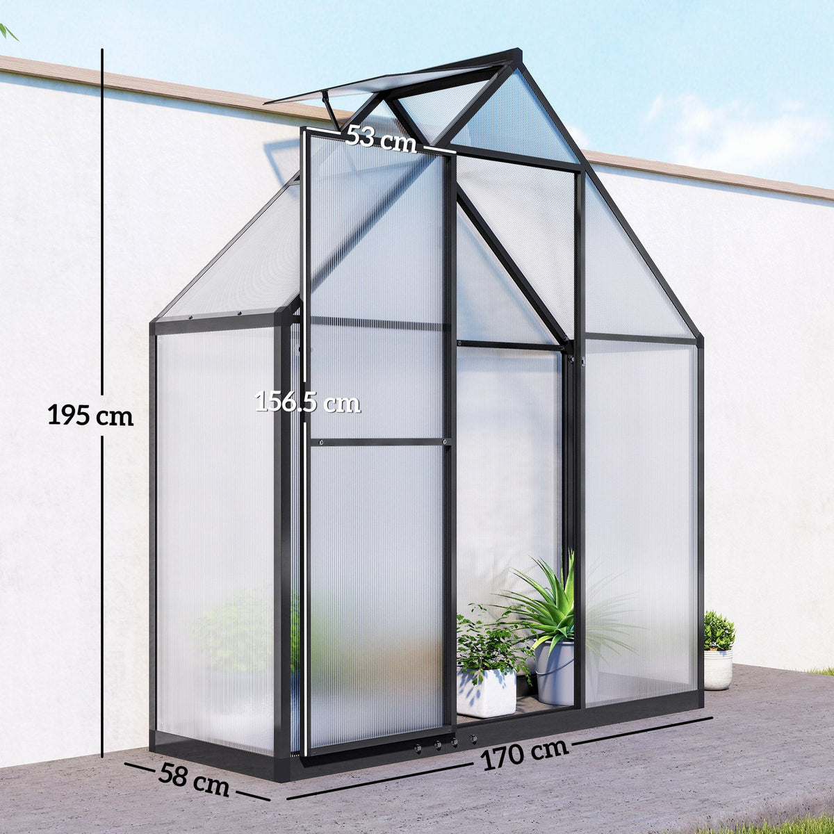 5.5 x 6.5ft Polycarbonate Greenhouse with Swing Door & Window, Black — product view 5