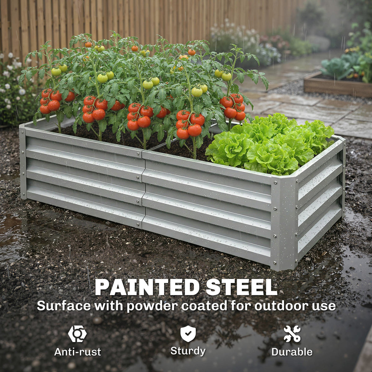 Galvanized Raised Garden Bed for Vegetables, Herbs & Succulents, 4' x 2' x 1' Metal Planter Box in Silver — product view 6