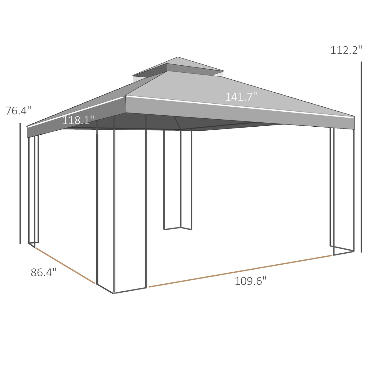 10' x 12' Patio Gazebo with Corner Shelves and Netting, Brown — product view 5