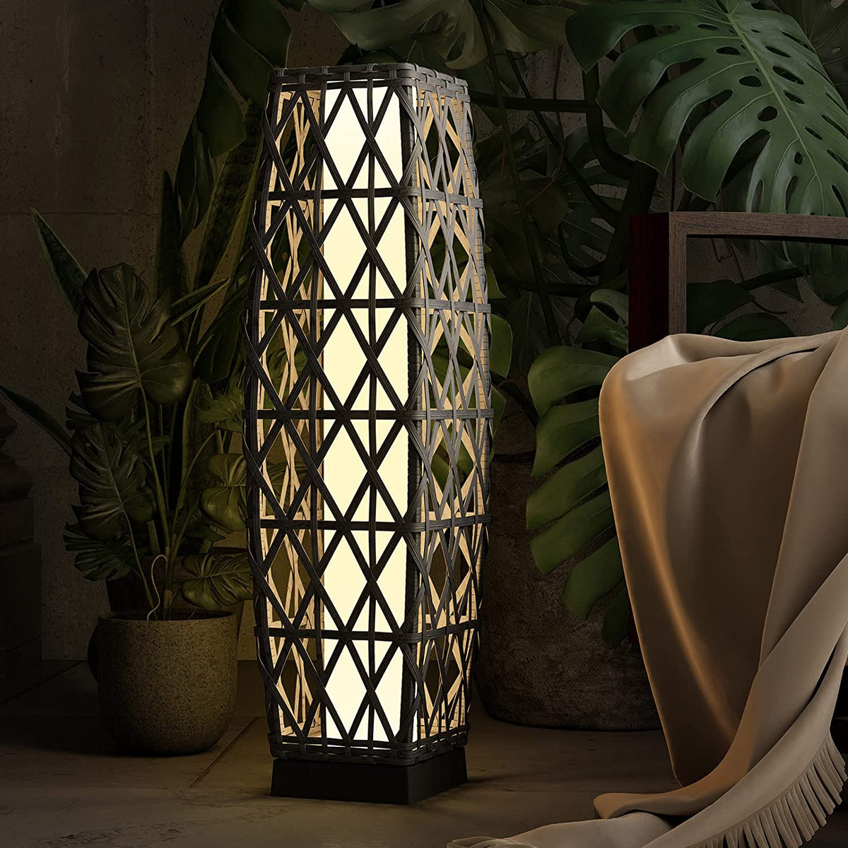 LOUNGE YARD Cindy Solar Lamp, Solar-Powered Woven Resin Wicker Floor Lamp — product view 6