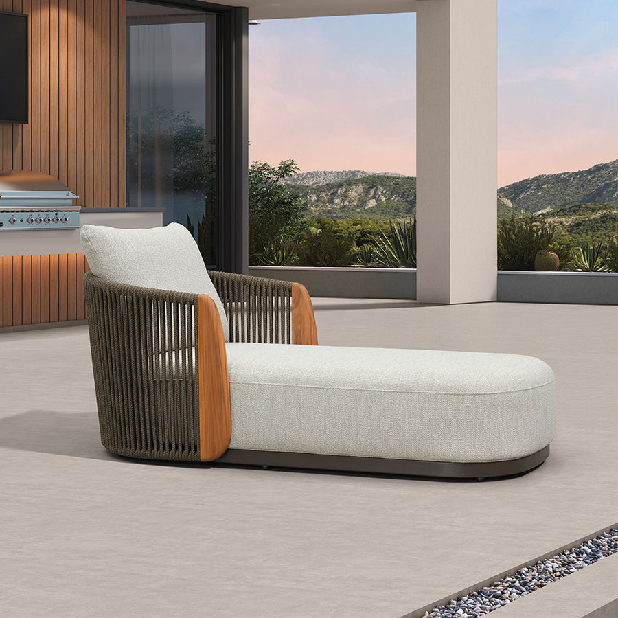 PURPLE LEAF Luxury Hailar Olefin Patio Chaise Lounge Chair , Upholstered Pool Aluminium Lounge Chairs for Outdoor with Teak Armres for Deck, Pool, Lawn, Garden, Courtyard, Porch — product view 4